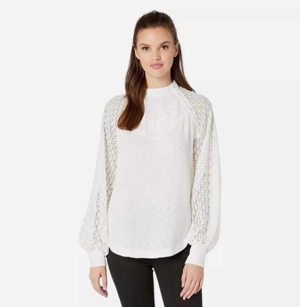 FREE PEOPLE Sweetest Thing Embroidered Thermal Blouse